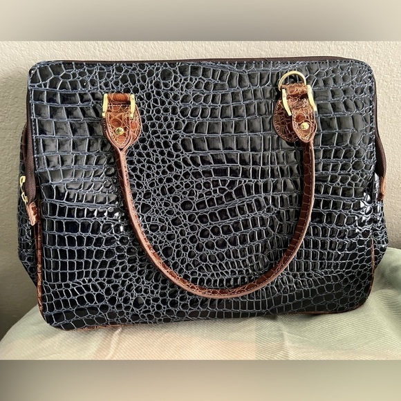 SAMANTHA Brown Travel Bag Purse Tote laptop Croc Embossed - Picture 2 of 13